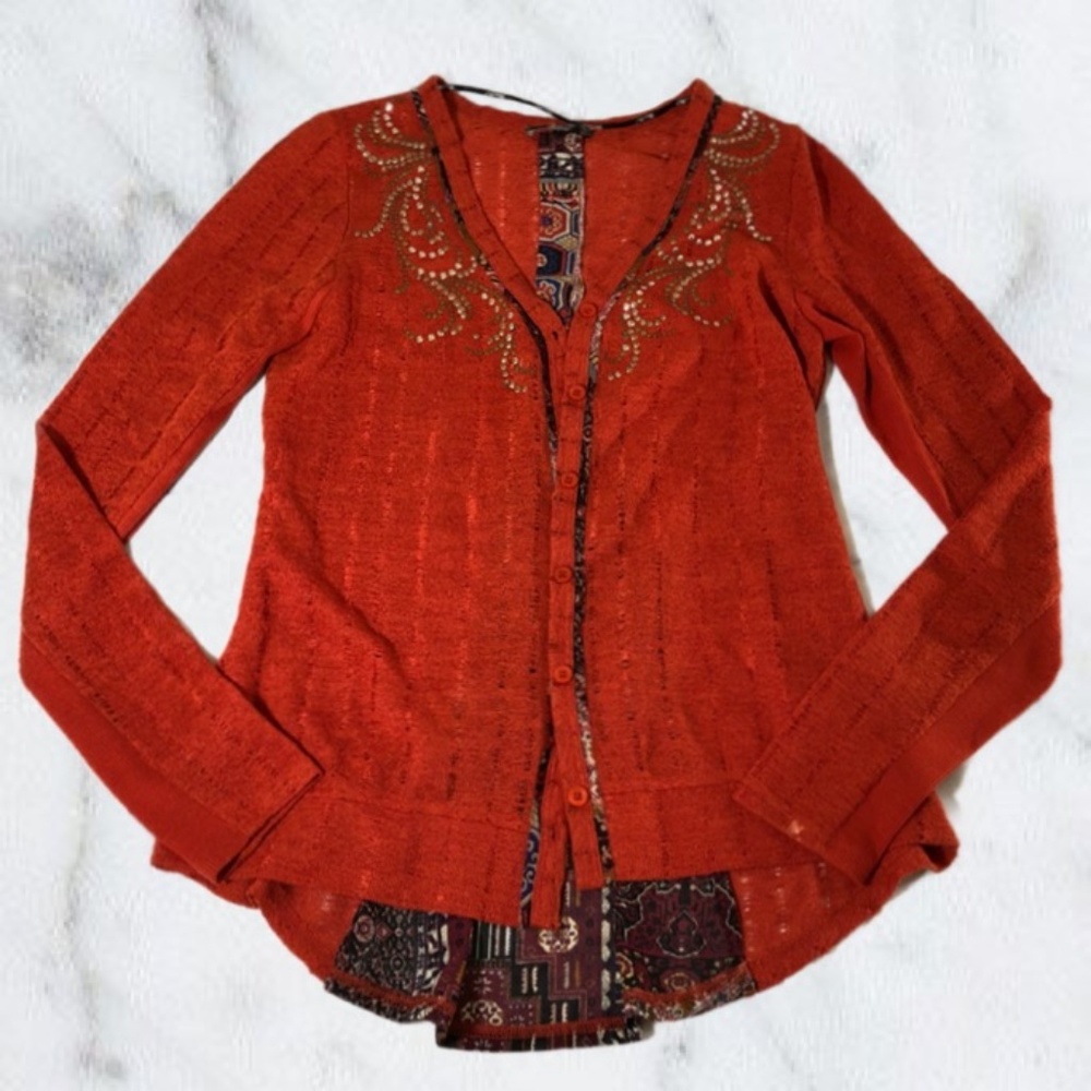 Miss Me Burnt Orange Back Paneled Cardigan Sweater